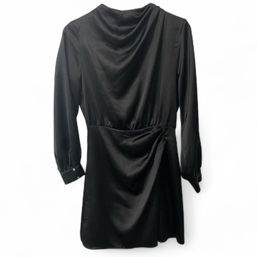 Zara Satin Black Draped Mini Dress Size XS — Gathered Waist Detail